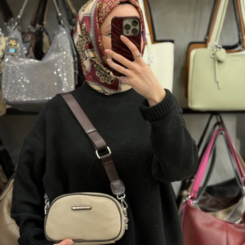 NASBAG Yumuşak Dokulu Çift Fermuarlı Kompakt Kadın Çapraz Omuz Çantası -  1506 - 4