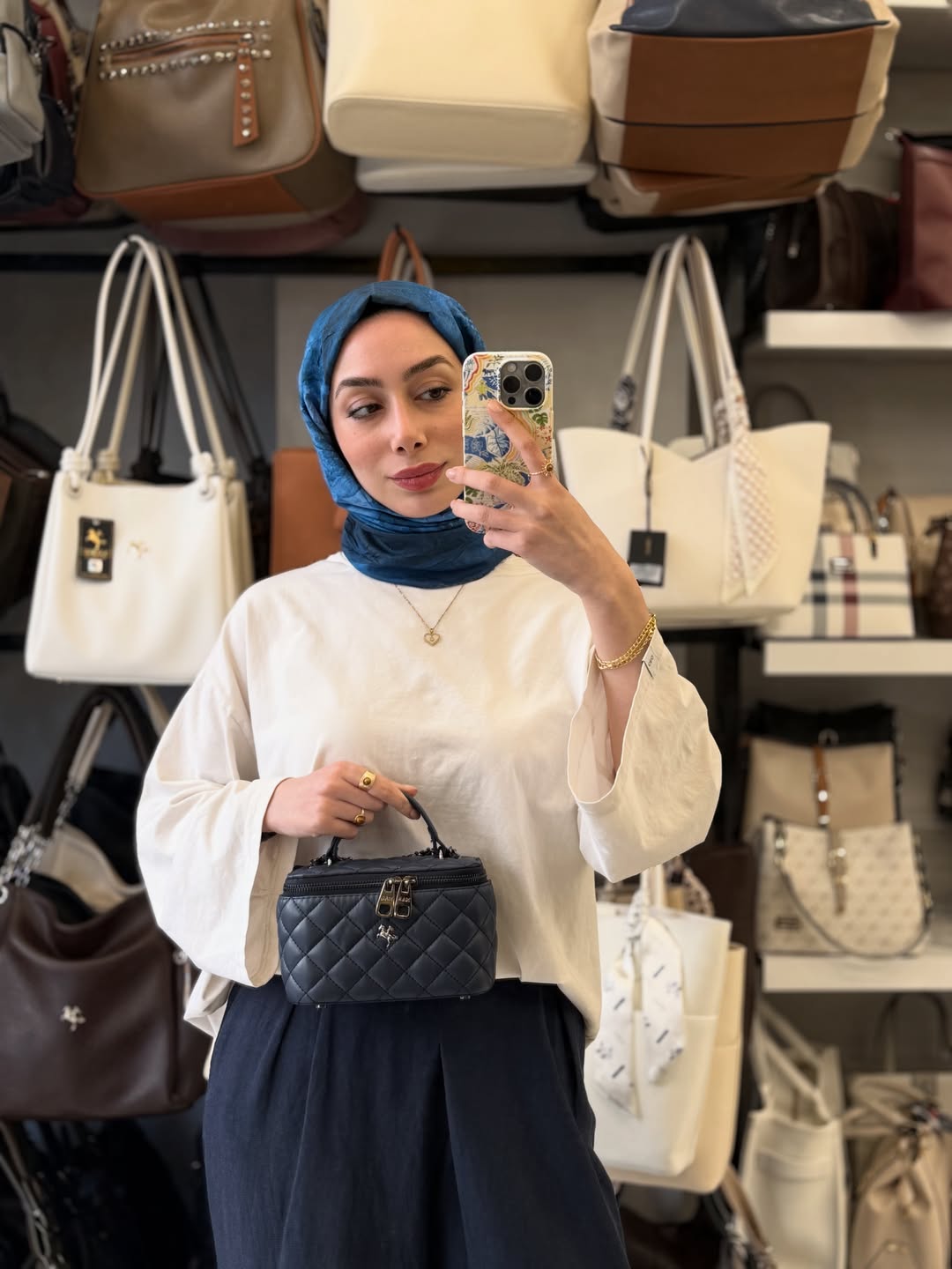 Nas Bag Lacivert Kapitone Desenli Mini Kutu Çanta - 1497