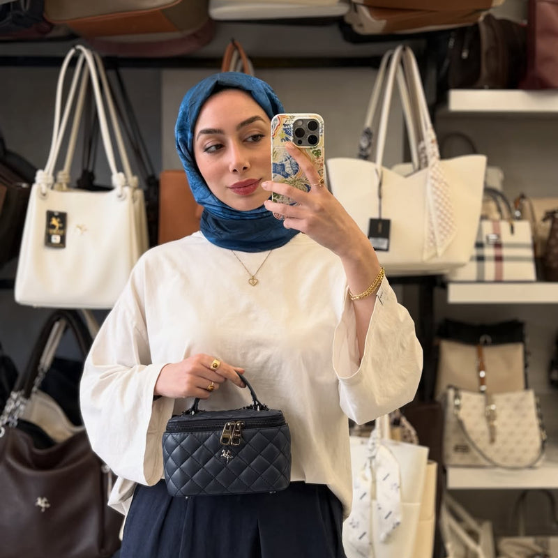 Nas Bag Lacivert Kapitone Desenli Mini Kutu Çanta - 1497 - 3