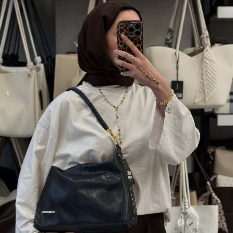 Nas Bag Kadın Lacivert Şık Örgülü Askılı Omuz ve Çapraz Çanta - 1515 - 5