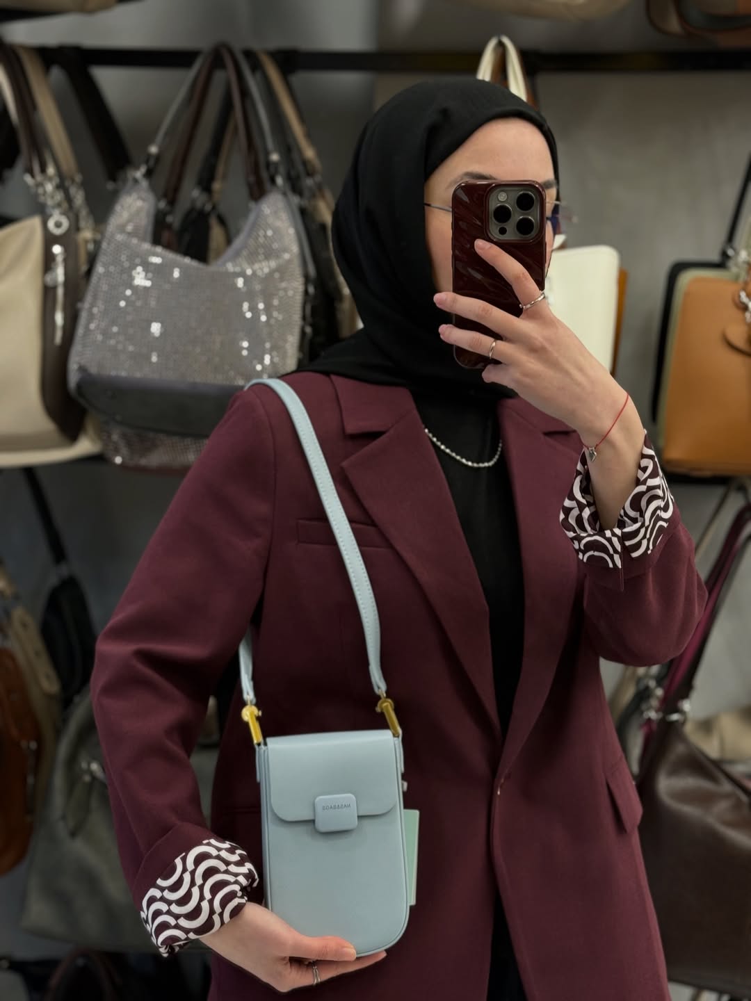 NASBAG Özel Seri - Çok Bölmeli Deri Mavi Telefon Çantası - NS26032