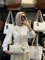 Nas Bag Gri Örgü Desenli Çanta & Kartlık Seti - ns26038