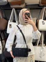 Nas Bag Siyah Örgü Desenli Çanta & Kartlık Seti - ns26038