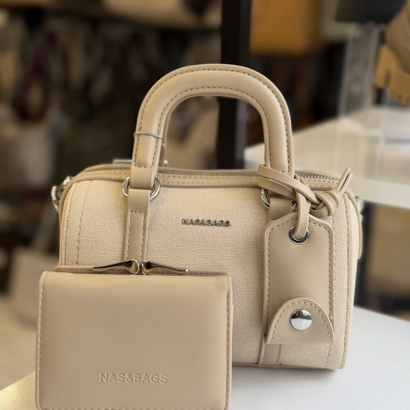 Nas Bag Krem Cüzdan Hediyeli El ve Çapraz Mini Çanta Seti - NS26013