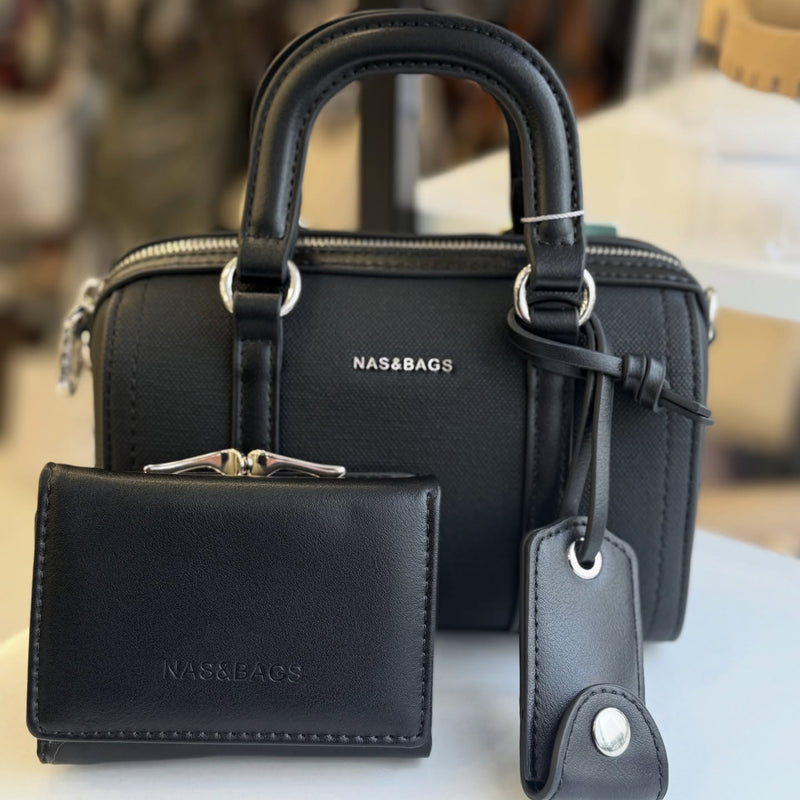 Nas Bag Siyah Cüzdan Hediyeli El ve Çapraz Mini Çanta Seti - NS26013 - 1