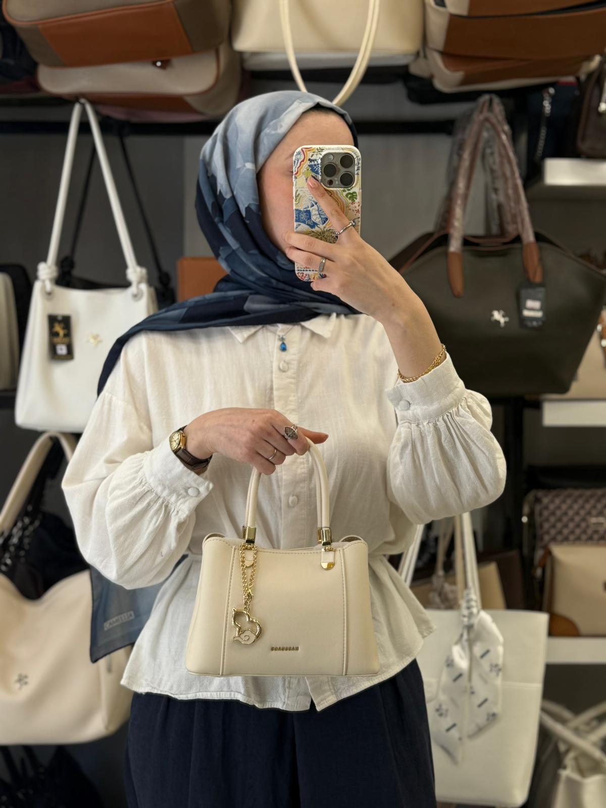 Nas Bag Krem El ve Omuz Çantası + Cüzdan Kombin Set - ns26021