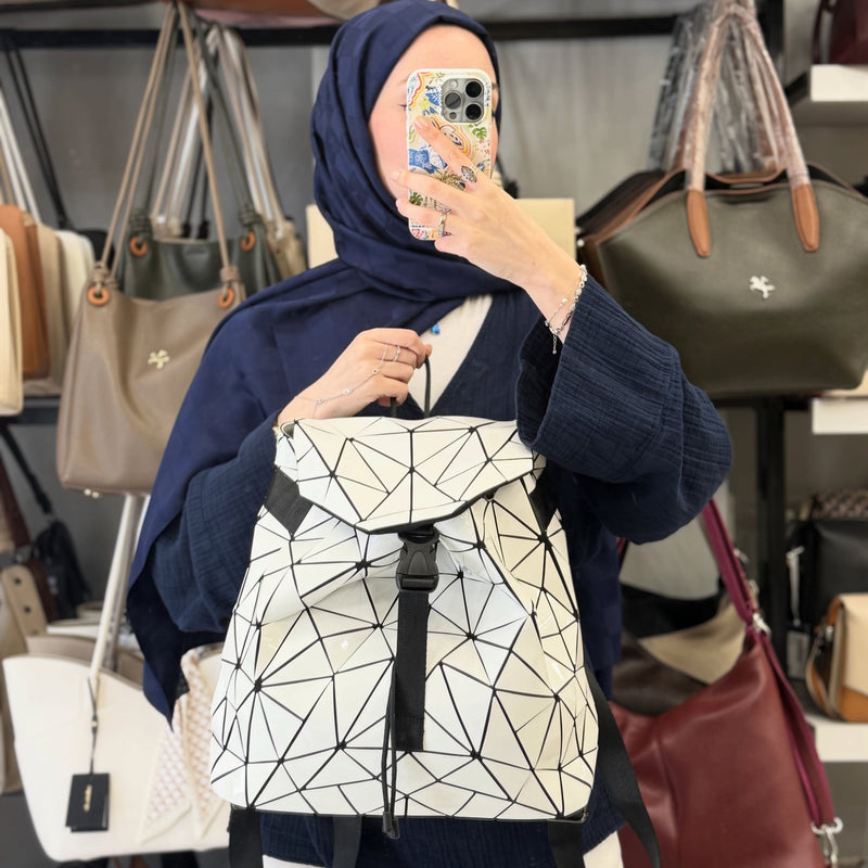 Nas Bag Beyaz Geometrik Panelli Reflektörlü Kadın Sırt Çantası - ns26040 - 1