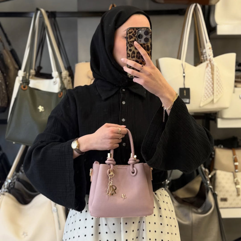 Nas Bag Kadın Charmlı Pudra Mini El ve Çapraz Çanta - 1498 - 5