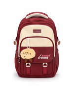 Relaxion Bordo Krem Bordo Sweet Dreams Peluş Charm Hediyeli Çok Bölmeli Valiz Tutuculu Sırt Çantası - 2462