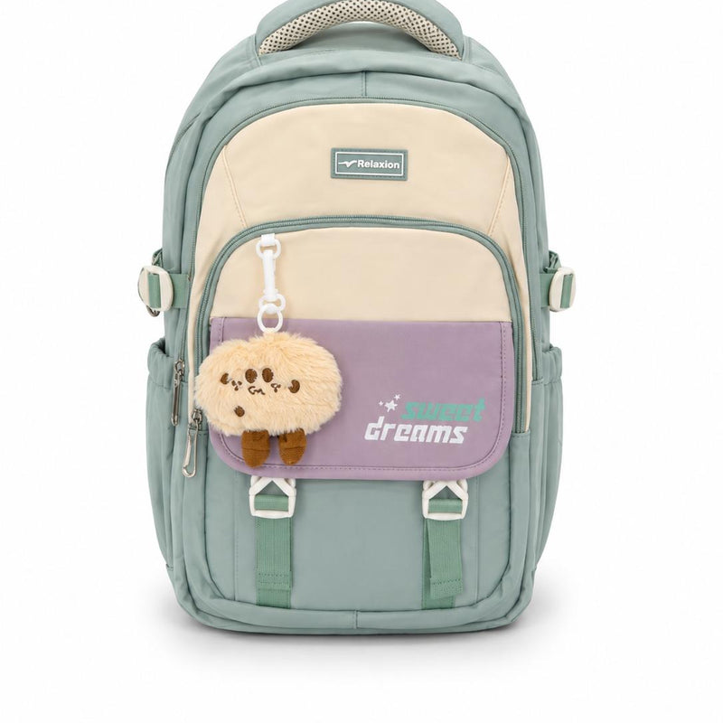 Relaxion Yeşil Krem Lila Sweet Dreams Peluş Charm Hediyeli Çok Bölmeli Valiz Tutuculu Sırt Çantası - 2462