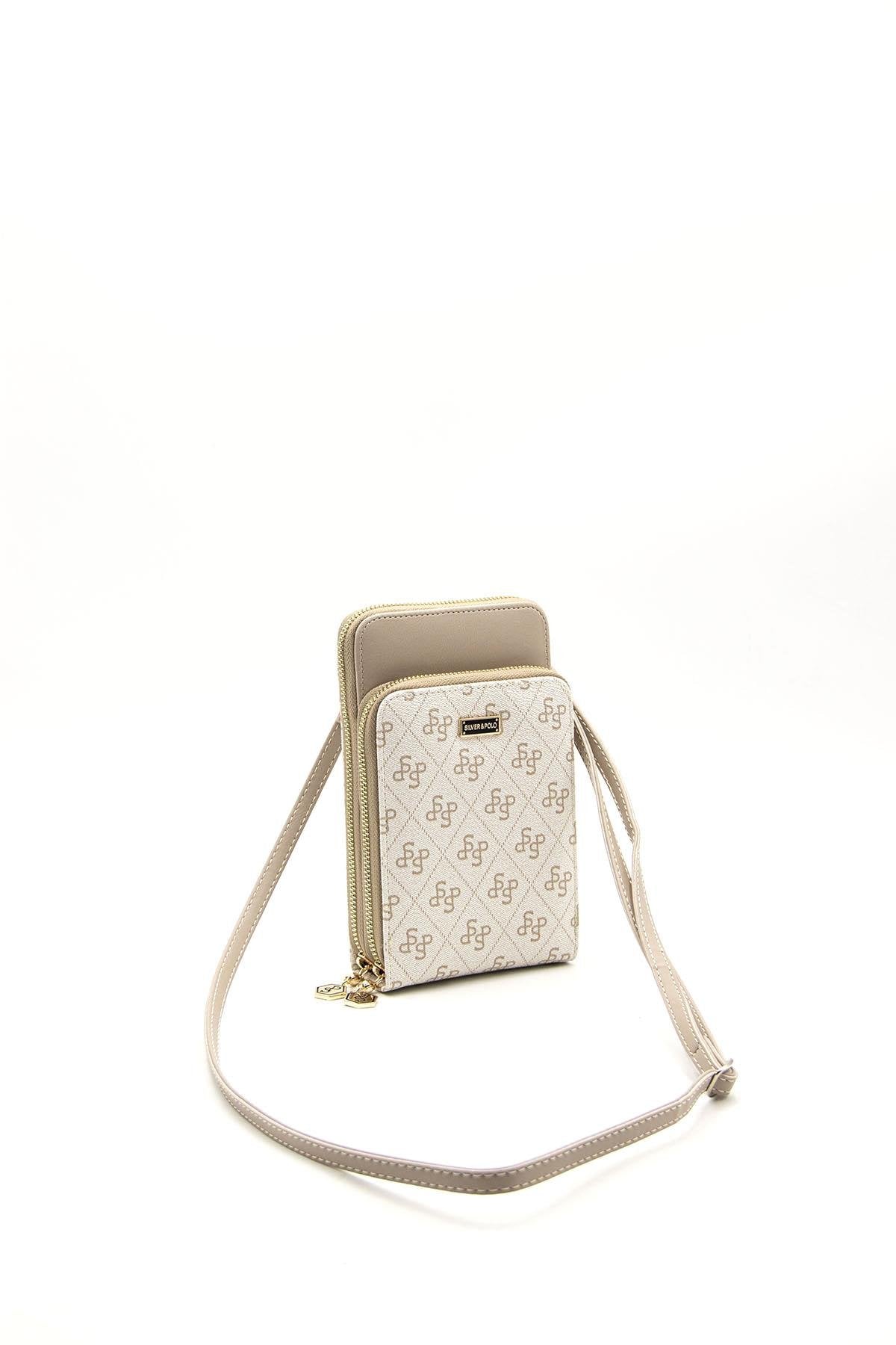 Silver & Polo Bej - Kum SP1011 Kadın Askılı Cüzdanlı Telefon Çantası