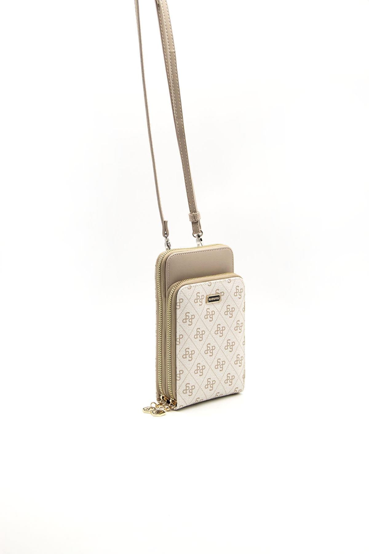 Silver & Polo Bej - Kum SP1011 Kadın Askılı Cüzdanlı Telefon Çantası