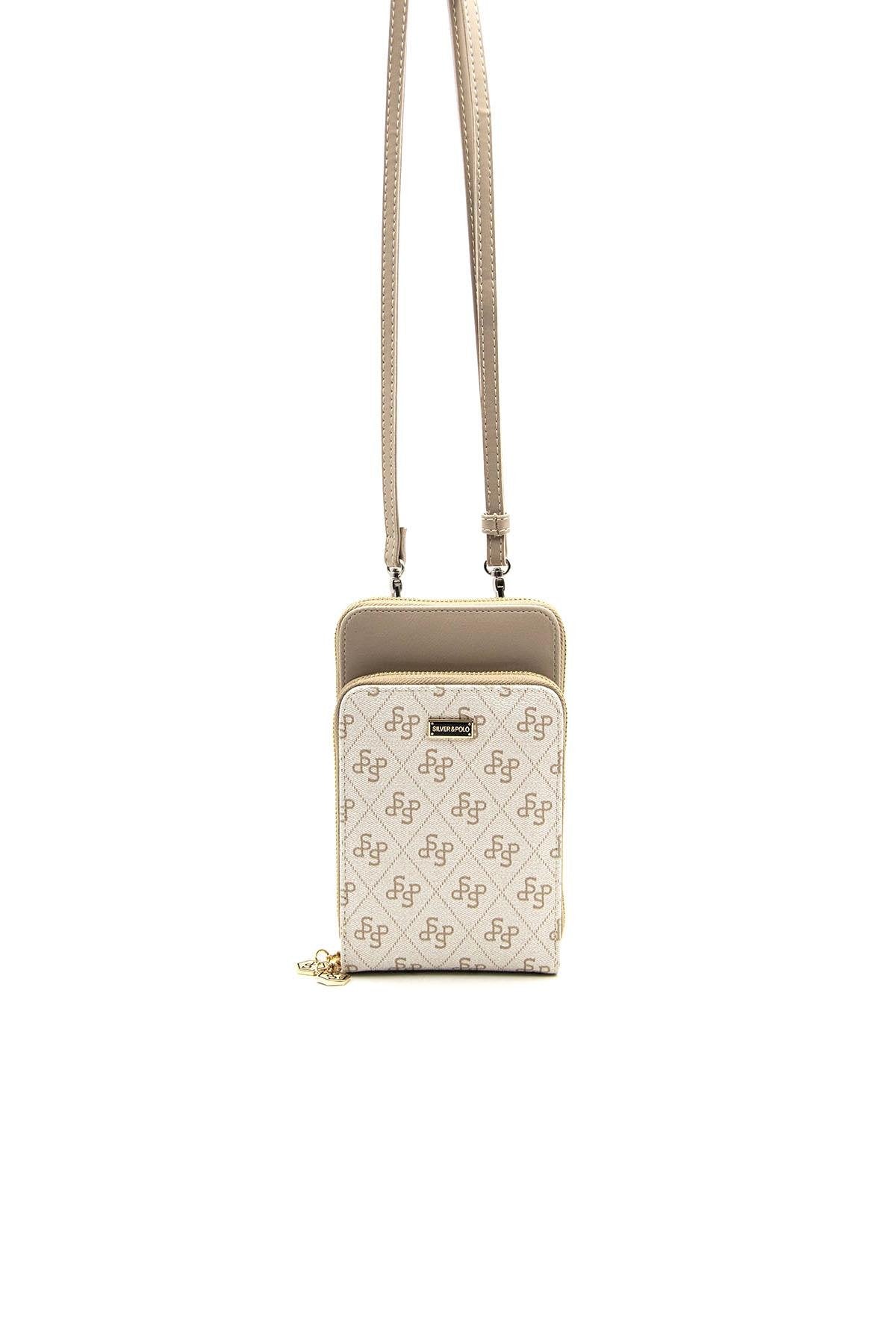Silver & Polo Bej - Kum SP1011 Kadın Askılı Cüzdanlı Telefon Çantası