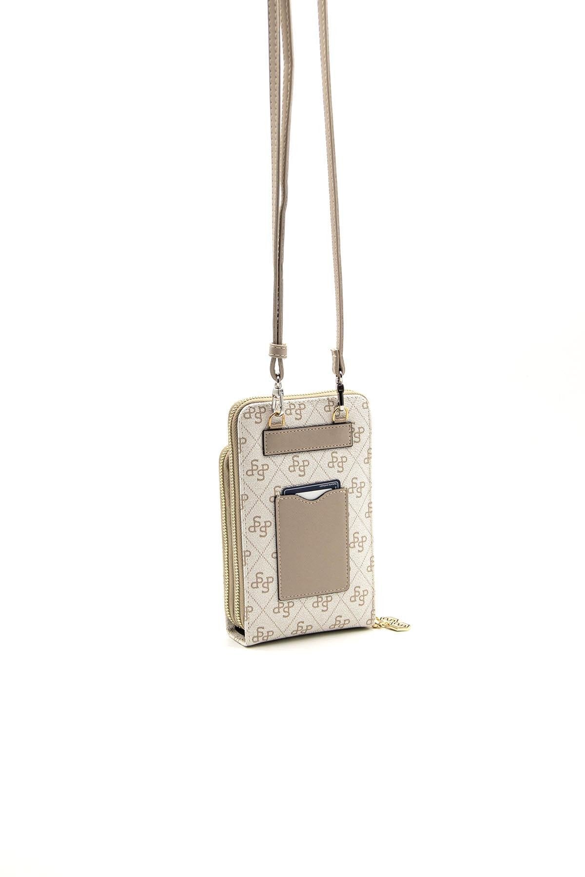 Silver & Polo Bej - Kum SP1011 Kadın Askılı Cüzdanlı Telefon Çantası