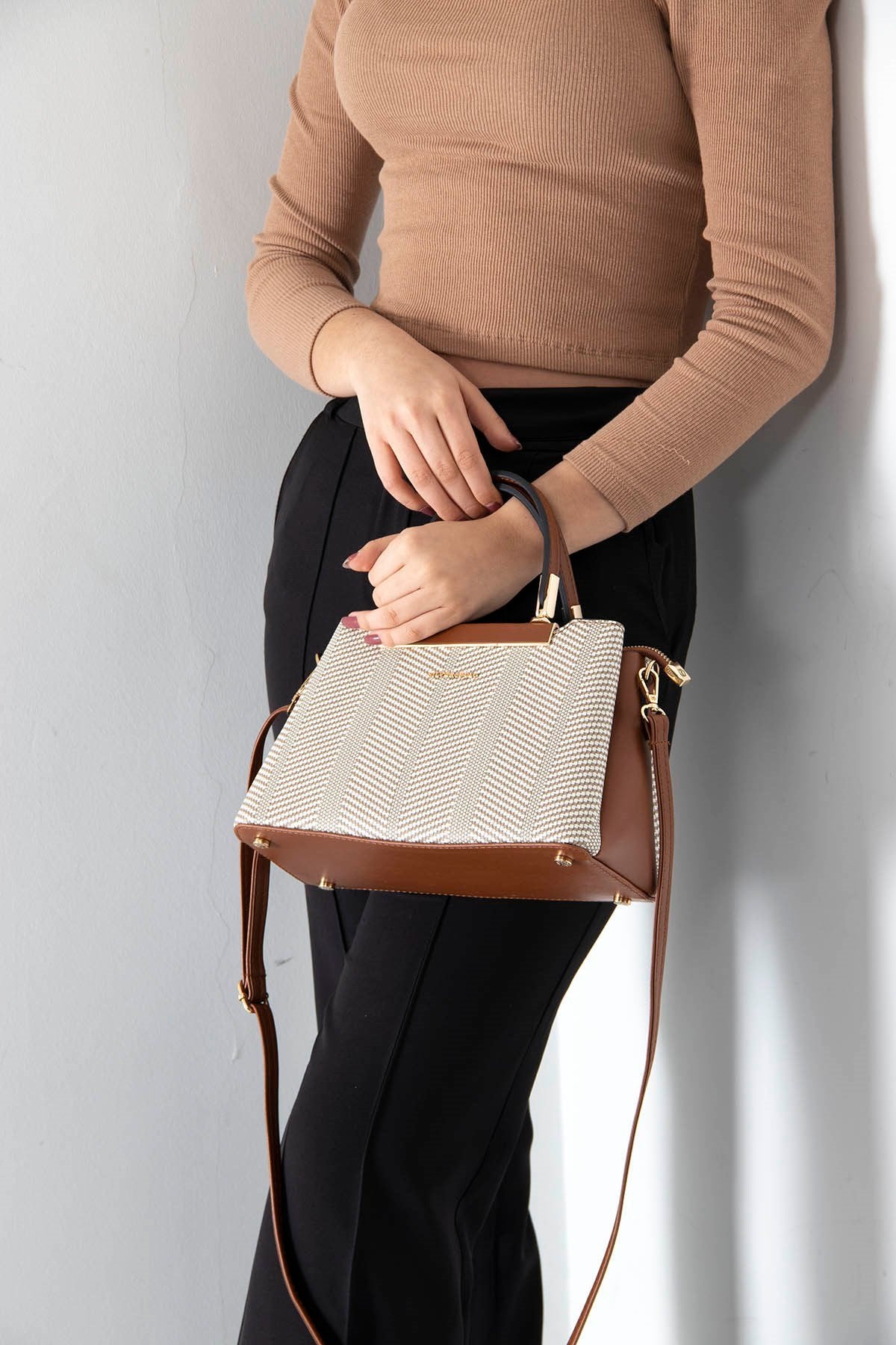 Silver & Polo Bej - Taba SP913 Kadın El Çantası