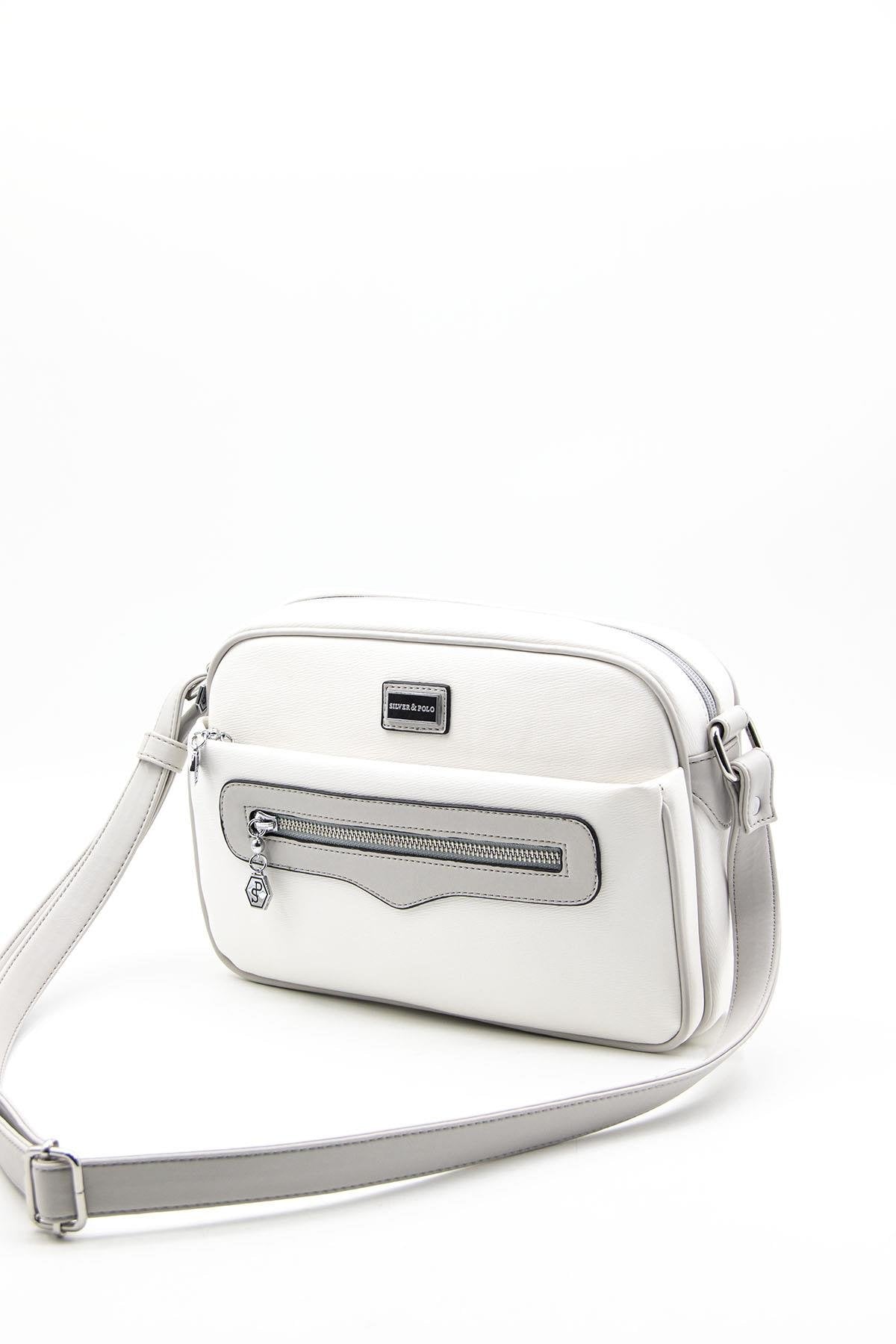 Silver & Polo Beyaz-A.gri SP491 Kadın Çapraz Çanta