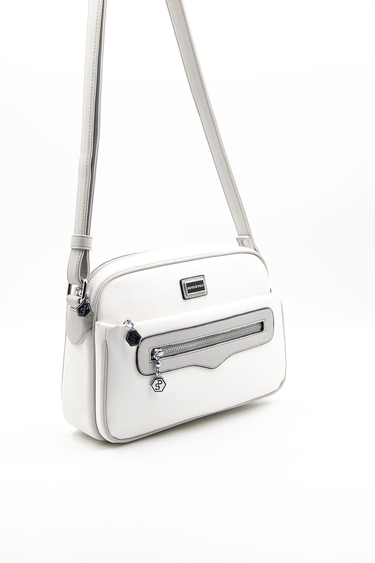 Silver & Polo Beyaz-A.gri SP491 Kadın Çapraz Çanta