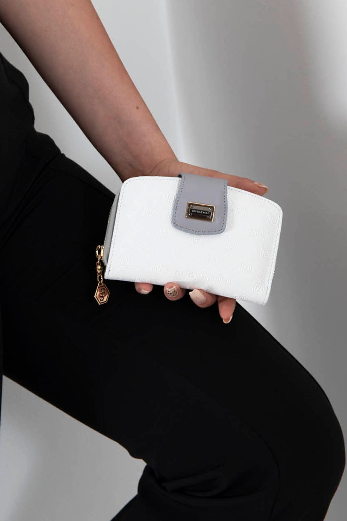 Silver & Polo Beyaz - A.gri SP874 Kadın Cüzdan & Kartlık