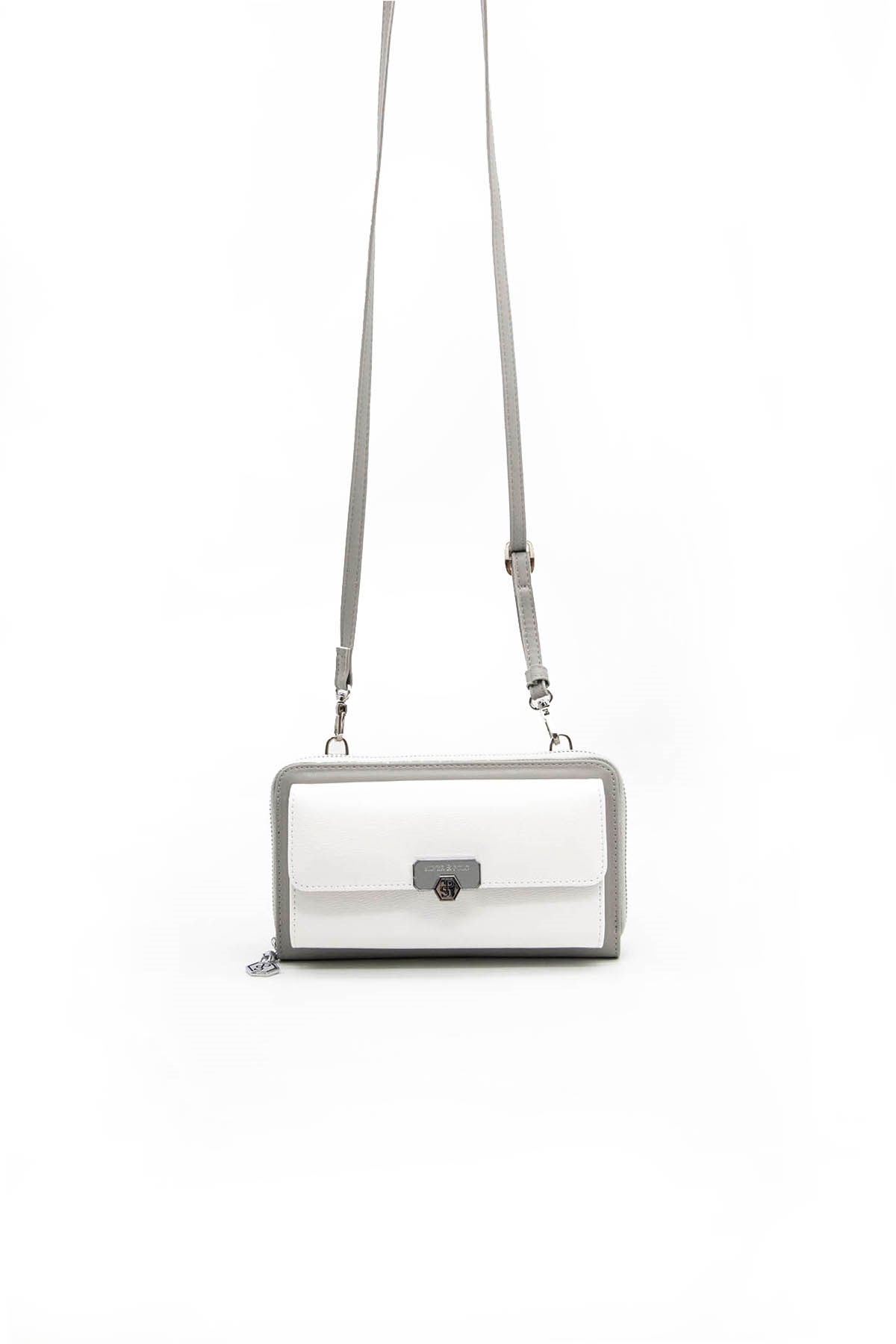Silver & Polo Beyaz - A.gri SP921 Kadın Askılı Cüzdanlı Telefon Çantası