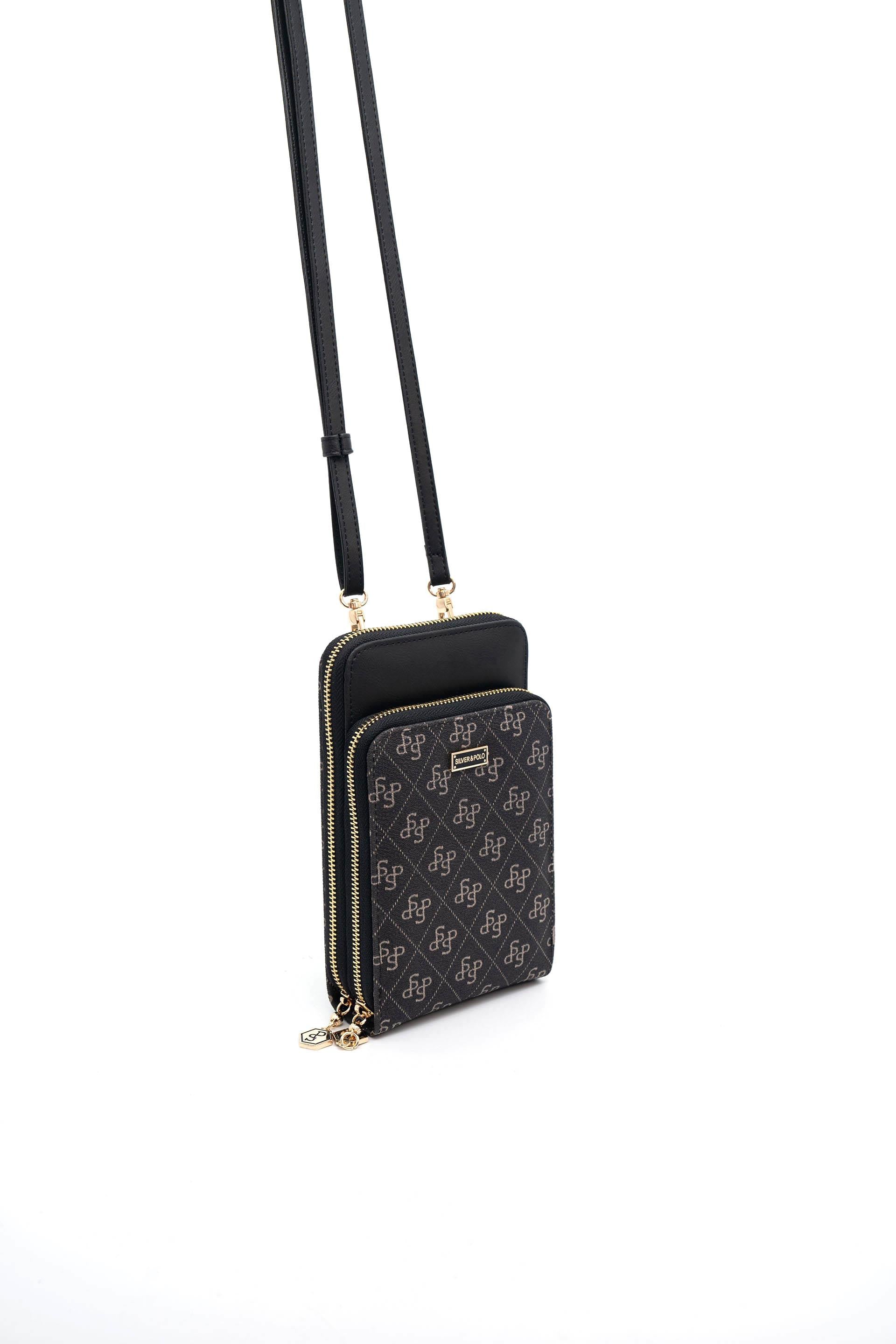 Silver & Polo Füme - Siyah SP1011 Kadın Askılı Cüzdanlı Telefon Çantası