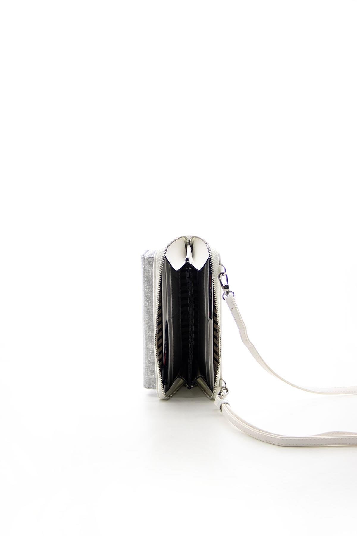 Silver & Polo Gümüş - Beyaz SP921 Kadın Askılı Cüzdanlı Telefon Çantası