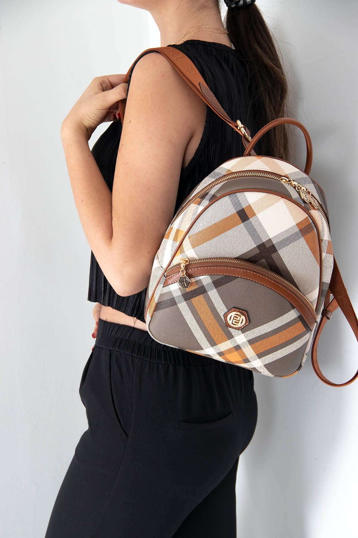 Silver & Polo Haki - Taba SP945 Kadın Sırt Çantası