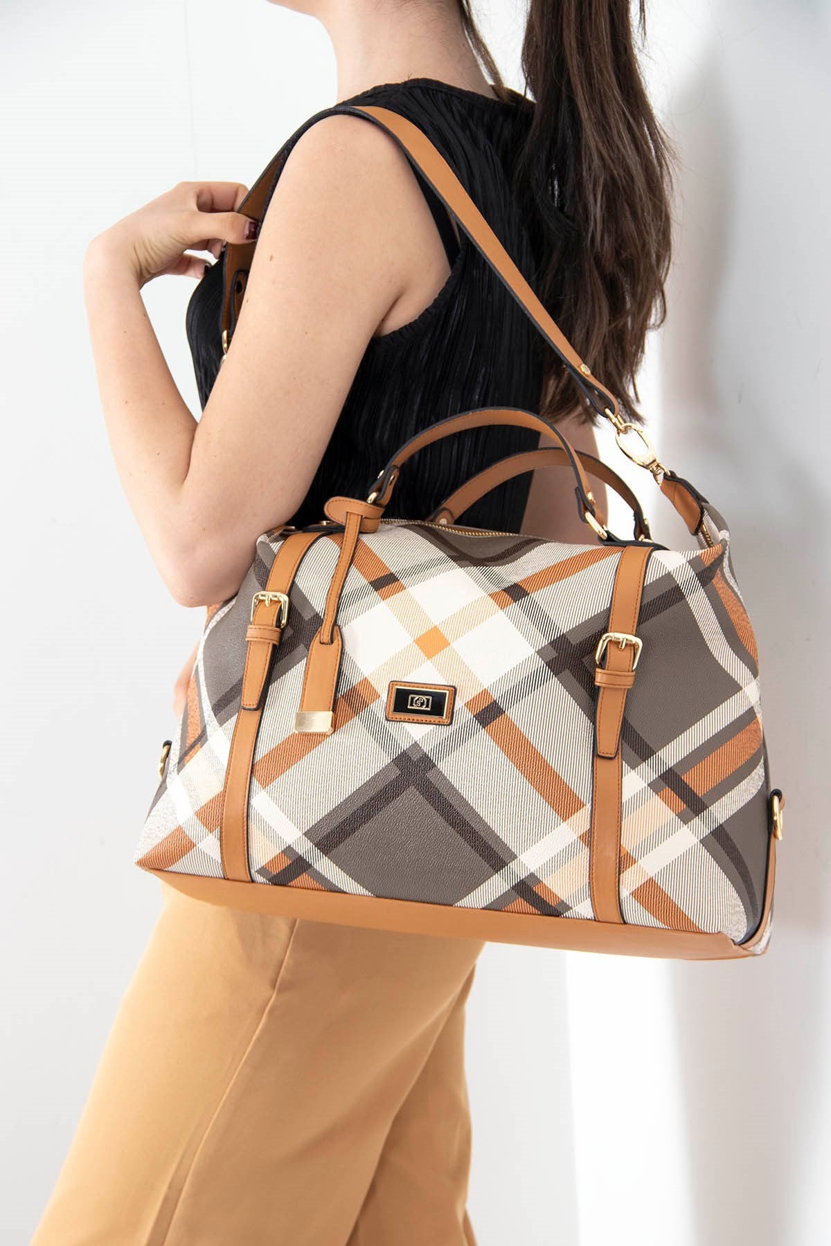 Silver & Polo Haki - Camel SP1064 Kadın Seyahat Çantası