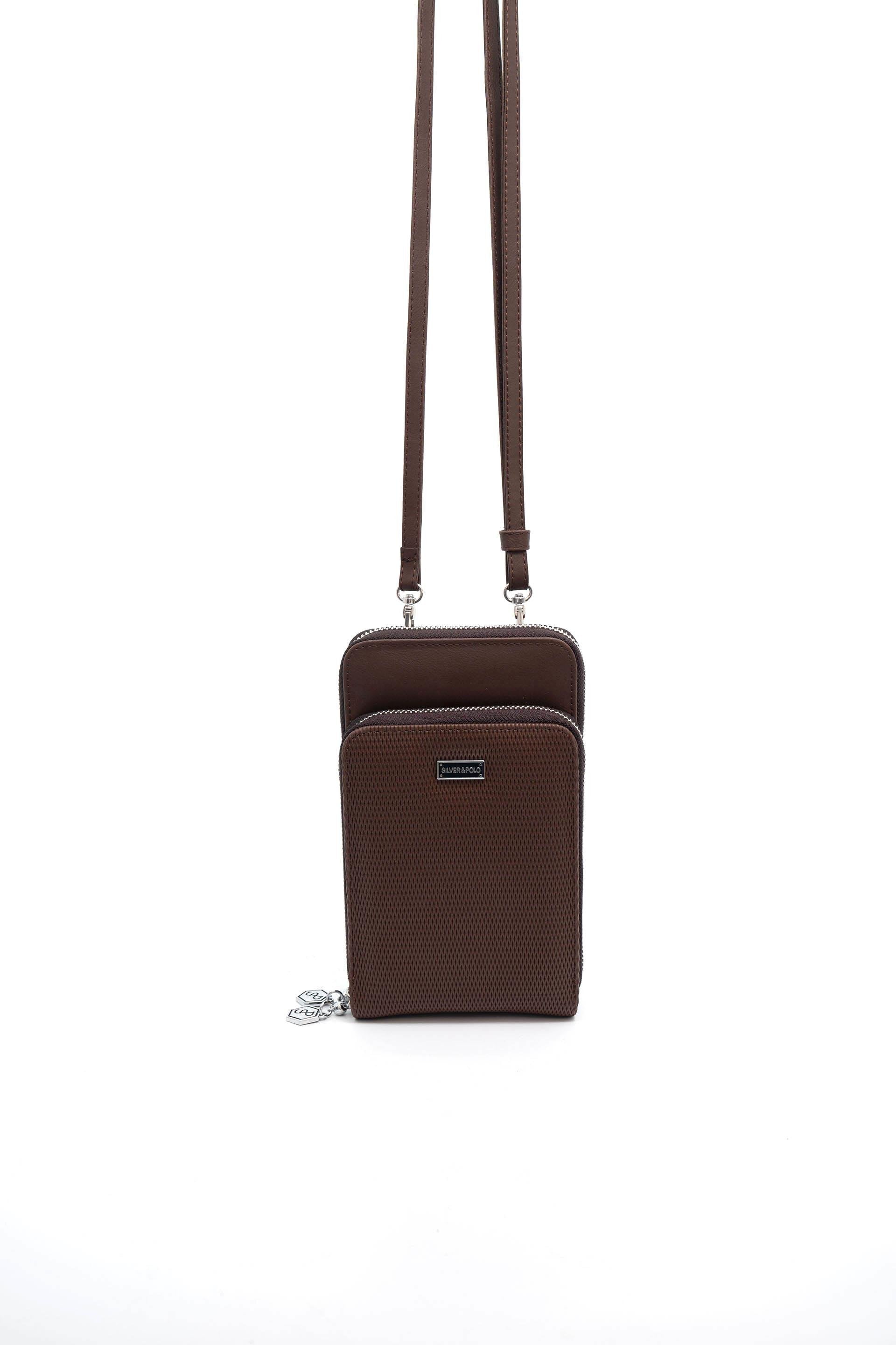 Silver & Polo Kahve - Kahve SP1011 Kadın Askılı Cüzdanlı Telefon Çantası
