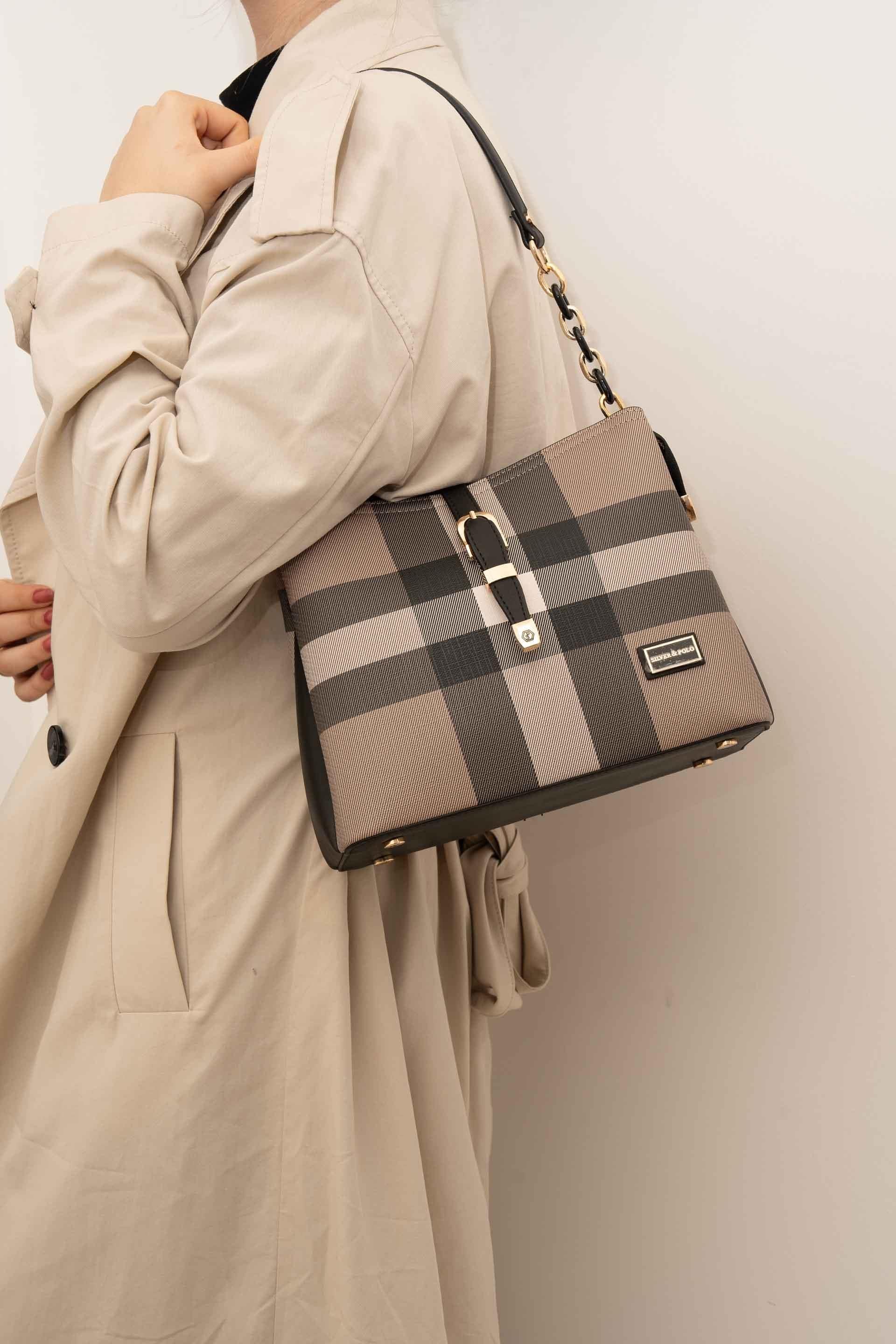 Silver & Polo Kahve - Siyah SP974 Kadın Omuz Çantası