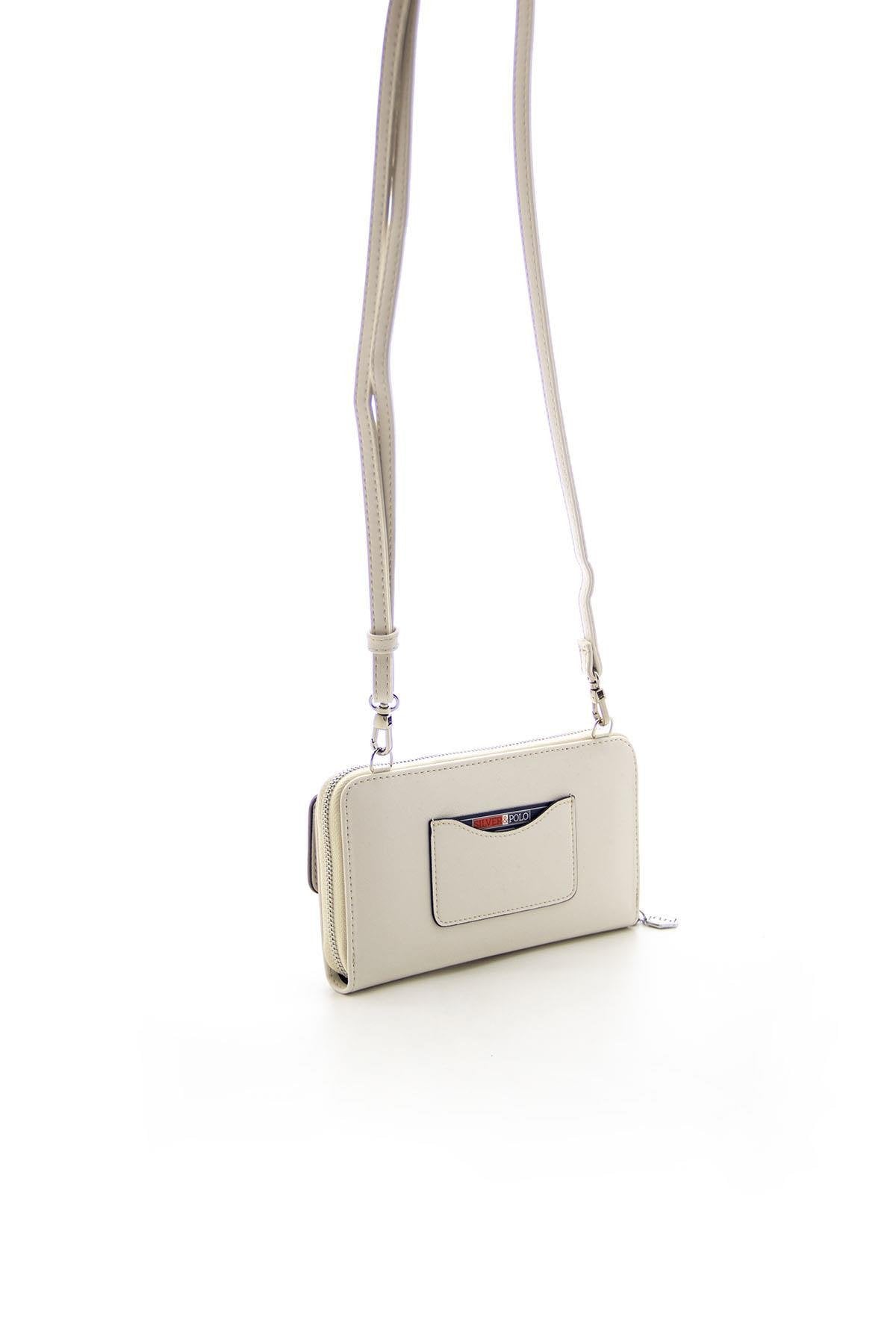 Silver & Polo Koyu Bej - Kemik SP921 Kadın Askılı Cüzdanlı Telefon Çantası