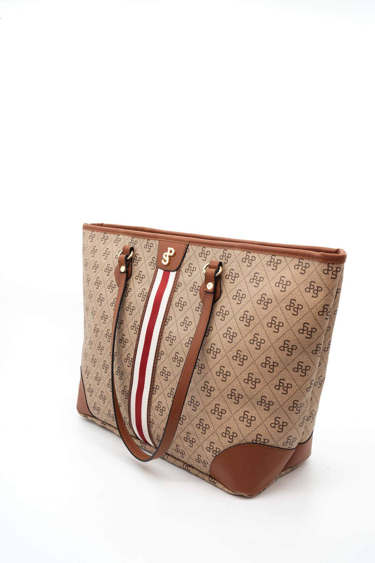 Silver & Polo Koyu Bej - Taba SP1169 Kadın Omuz Shopper Çanta