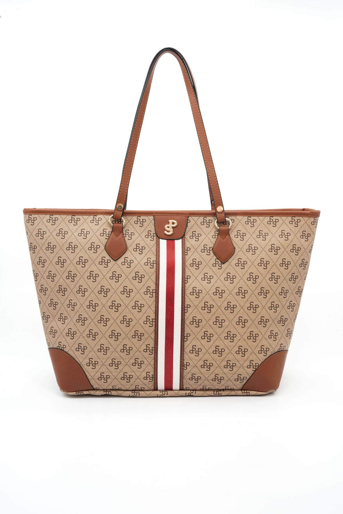 Silver & Polo Koyu Bej - Taba SP1169 Kadın Omuz Shopper Çanta