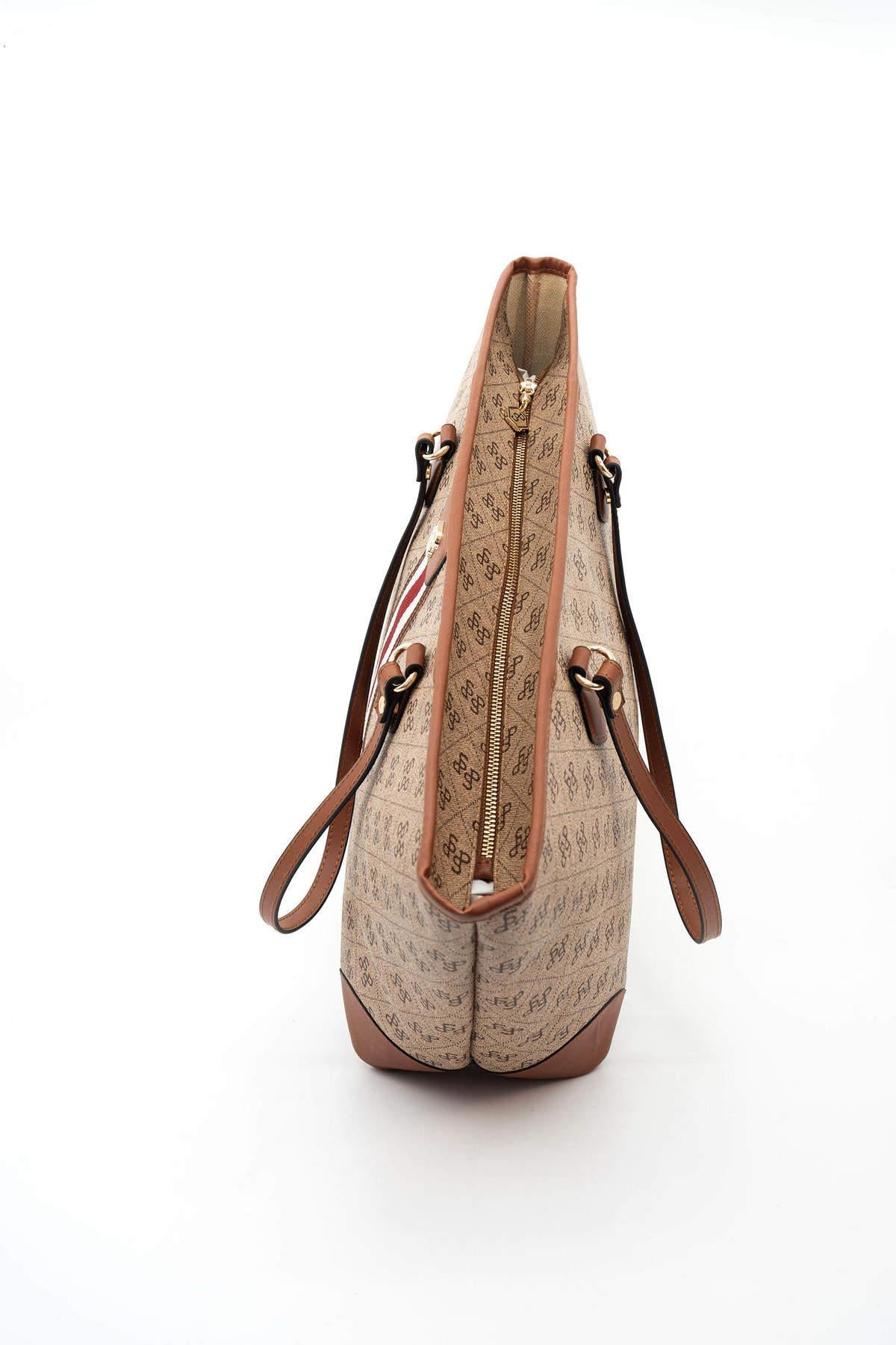 Silver & Polo Koyu Bej - Taba SP1169 Kadın Omuz Shopper Çanta