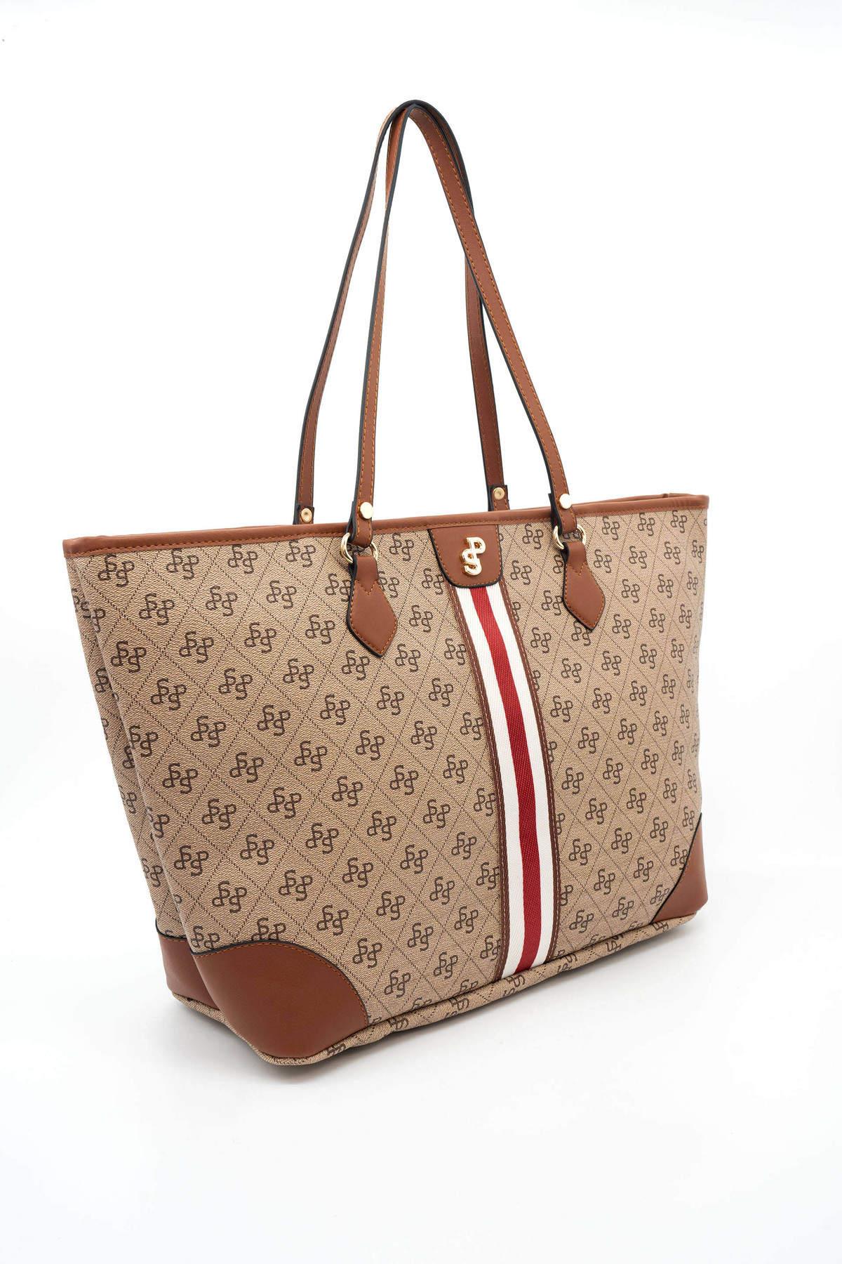 Silver & Polo Koyu Bej - Taba SP1169 Kadın Omuz Shopper Çanta