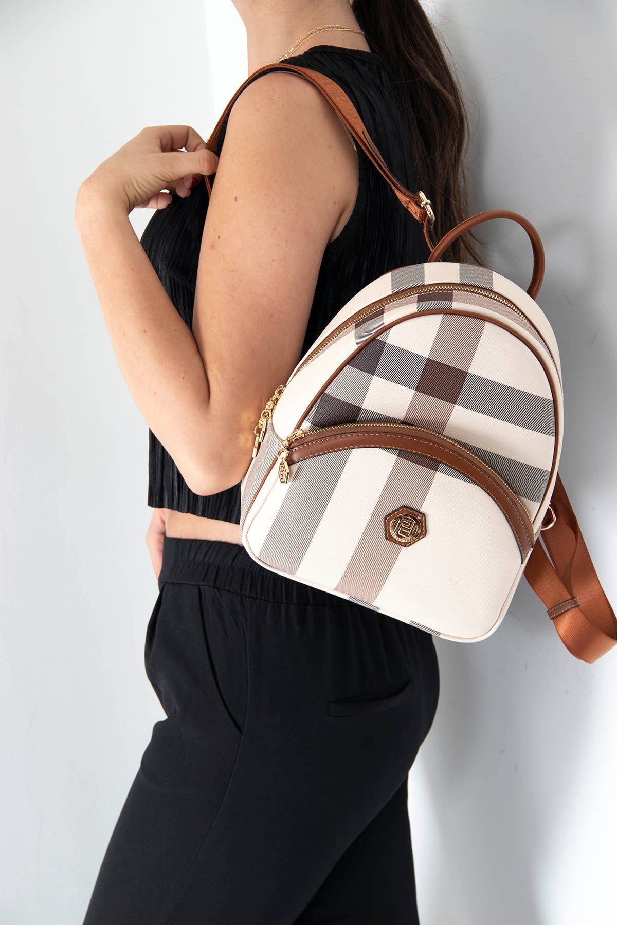 Silver & Polo Krem - Taba SP945 Kadın Sırt Çantası