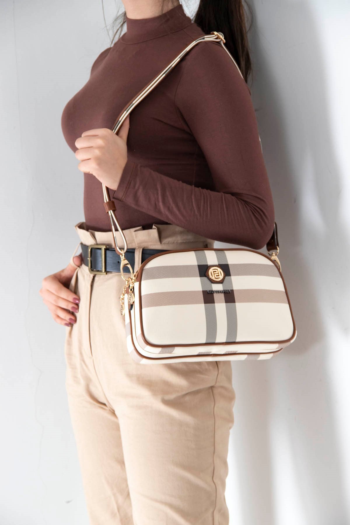 Silver & Polo Krem - Taba SP745 Kadın Çapraz Çanta