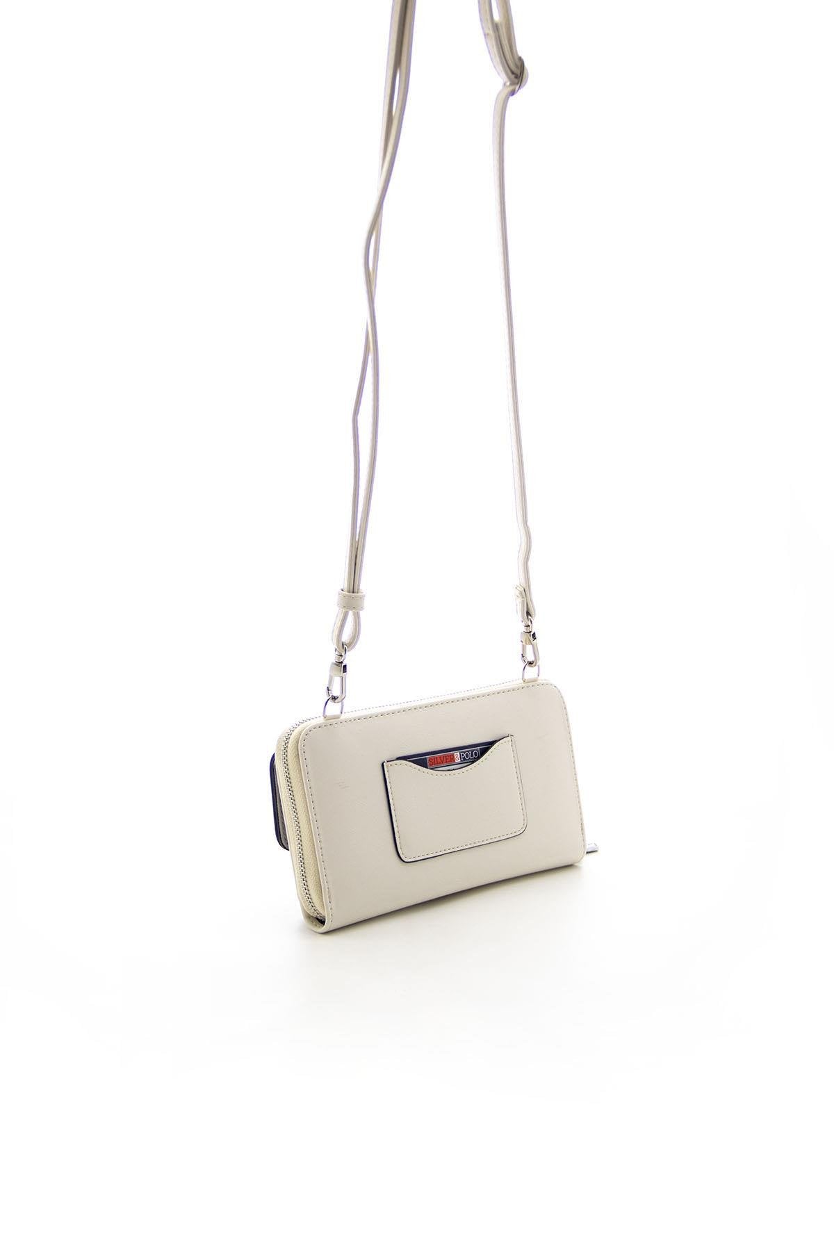 Silver & Polo Laci - Kemik SP921 Kadın Askılı Cüzdanlı Telefon Çantası