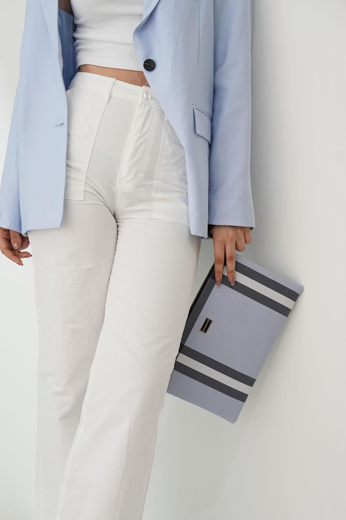 Silver & Polo Mavi - Kemik SP1034 Kadın Portföy & Clutch