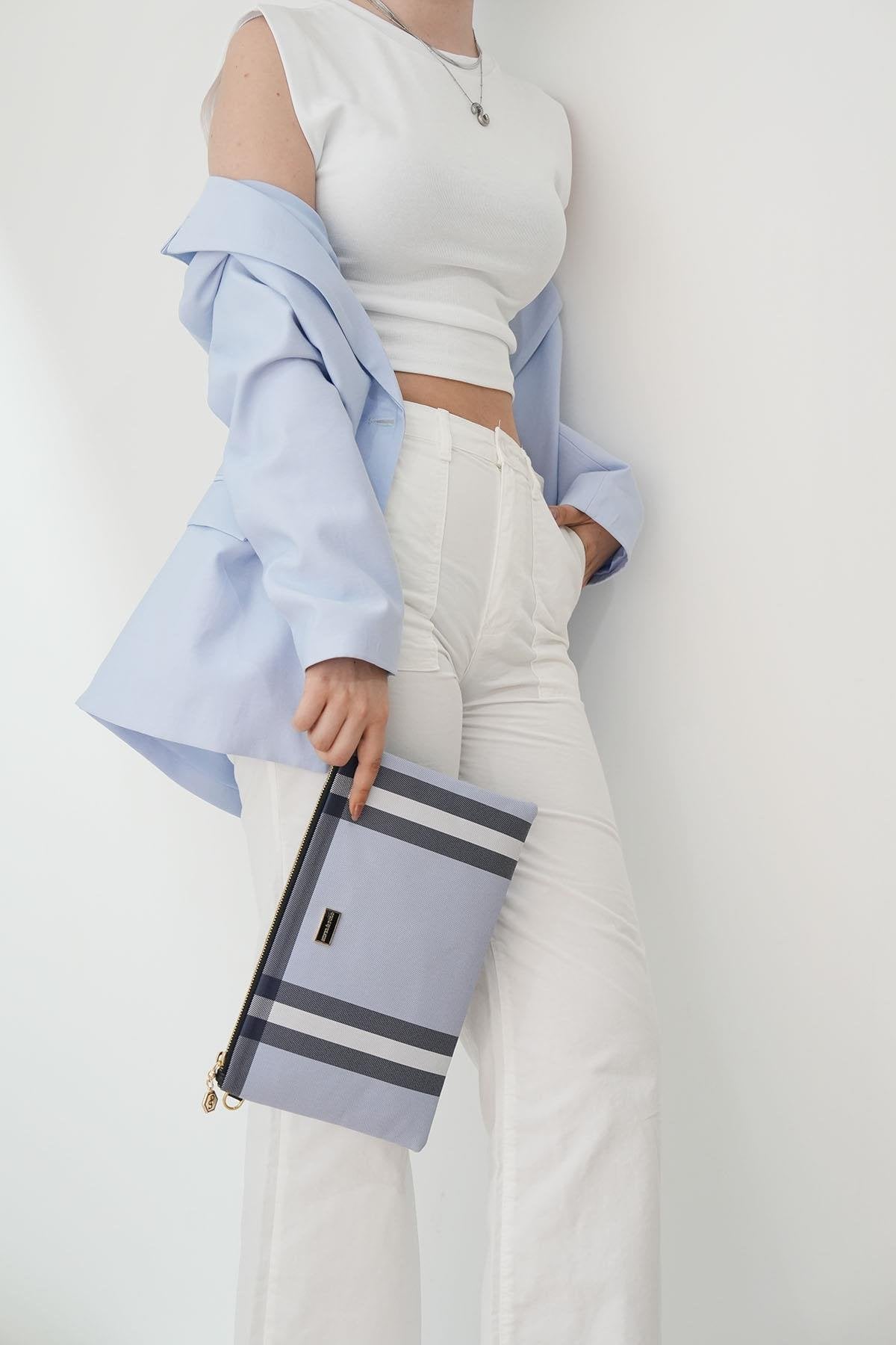 Silver & Polo Mavi - Kemik SP1034 Kadın Portföy & Clutch