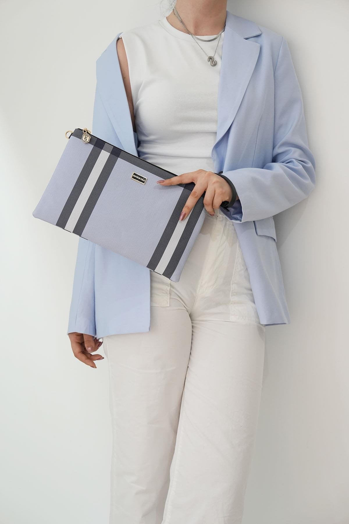 Silver & Polo Mavi - Kemik SP1034 Kadın Portföy & Clutch