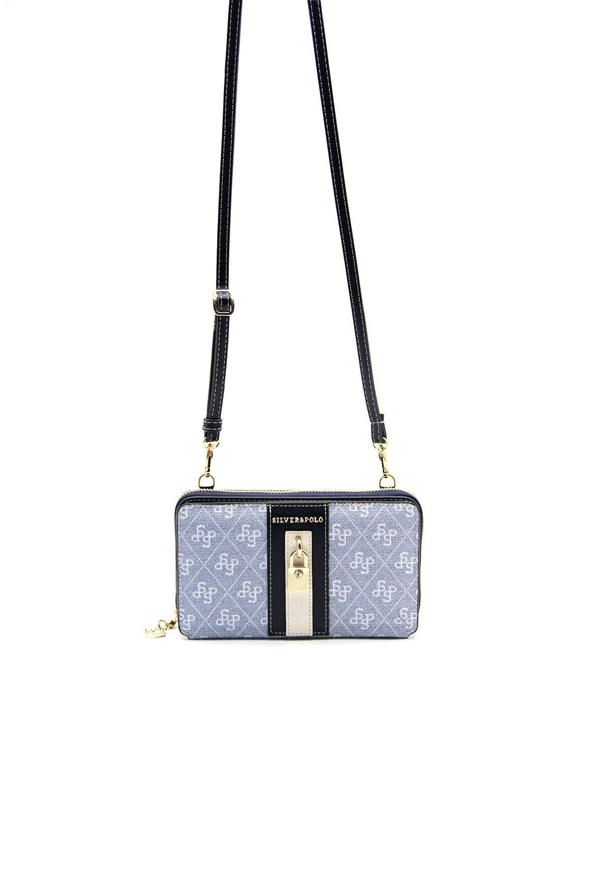 Silver & Polo Mavi - Laci SP1138 Kadın Askılı Cüzdanlı Telefon Çantası