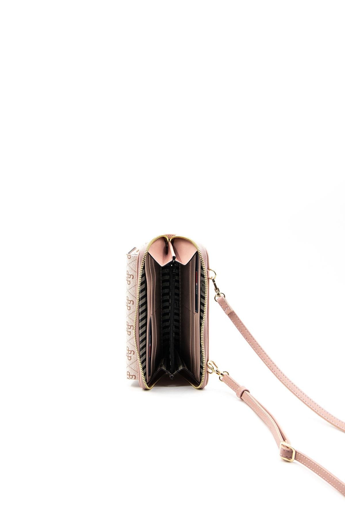 Silver & Polo Pembe-Somon SP921 Kadın Askılı Cüzdanlı Telefon Çantası