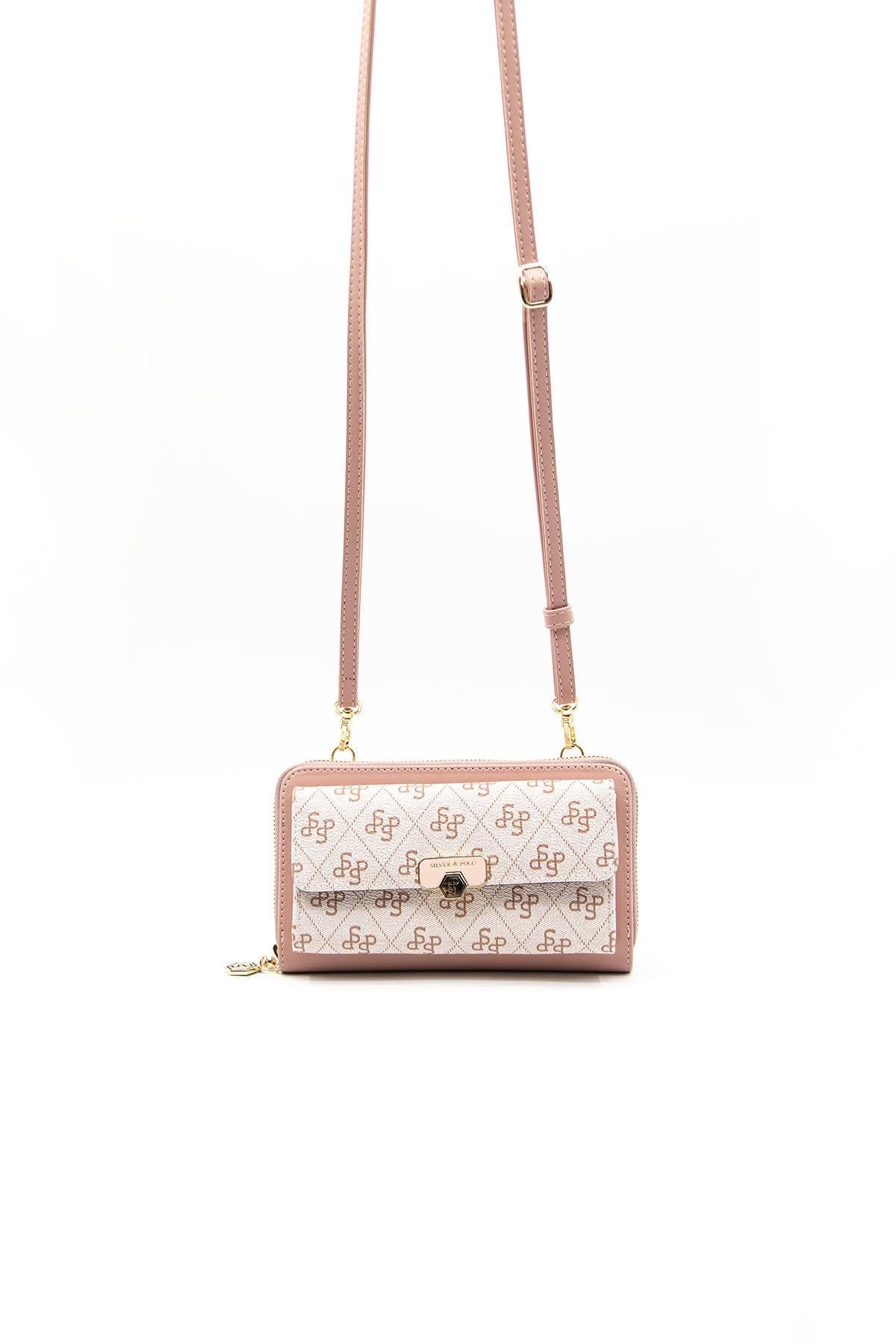 Silver & Polo Pembe-Somon SP921 Kadın Askılı Cüzdanlı Telefon Çantası