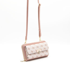 Silver & Polo Pembe-Somon SP921 Kadın Askılı Cüzdanlı Telefon Çantası