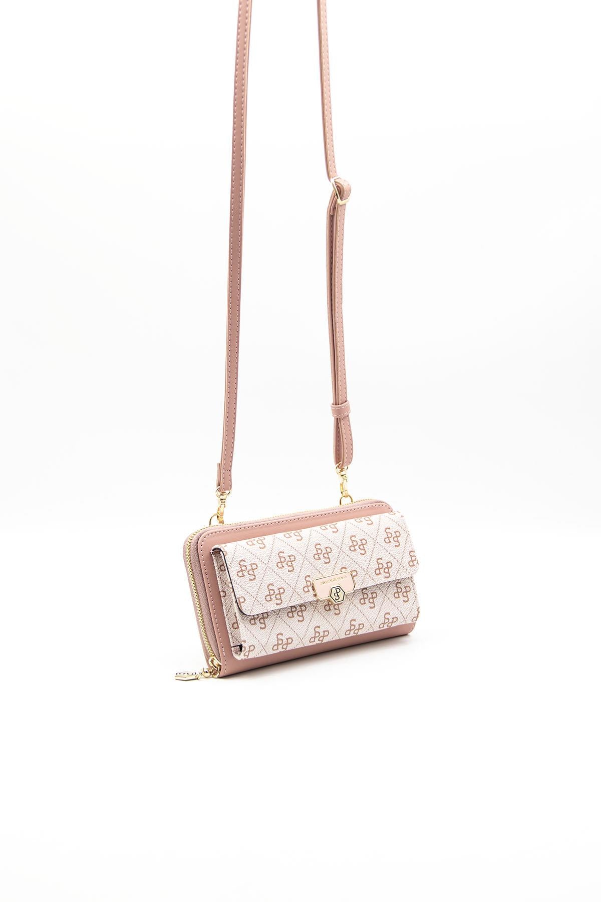 Silver & Polo Pembe-Somon SP921 Kadın Askılı Cüzdanlı Telefon Çantası