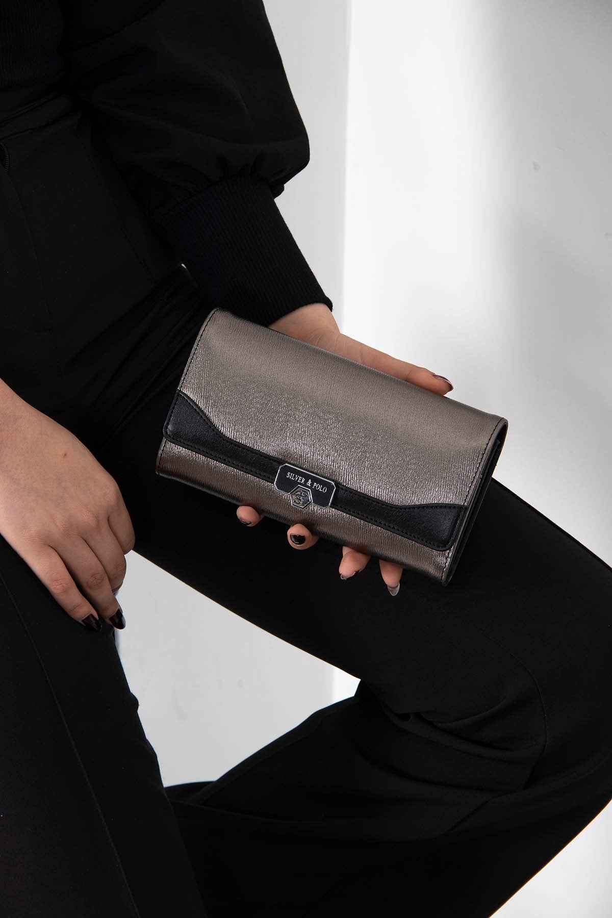 Silver & Polo Platin - Siyah SP979 Kadın Cüzdan & Kartlık