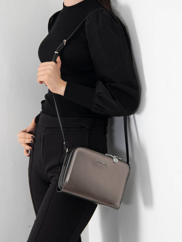 Silver & Polo Platin - Siyah SP888 Kadın Çapraz Çanta