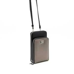 Silver & Polo Platin - Siyah SP1011 Kadın Askılı Cüzdanlı Telefon Çantası