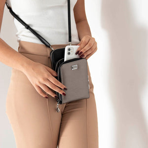 Silver & Polo Platin - Siyah SP1011 Kadın Askılı Cüzdanlı Telefon Çantası