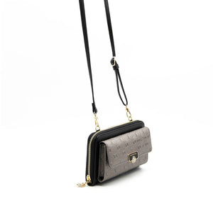 Silver & Polo Platin - Siyah SP921 Kadın Askılı Cüzdanlı Telefon Çantası